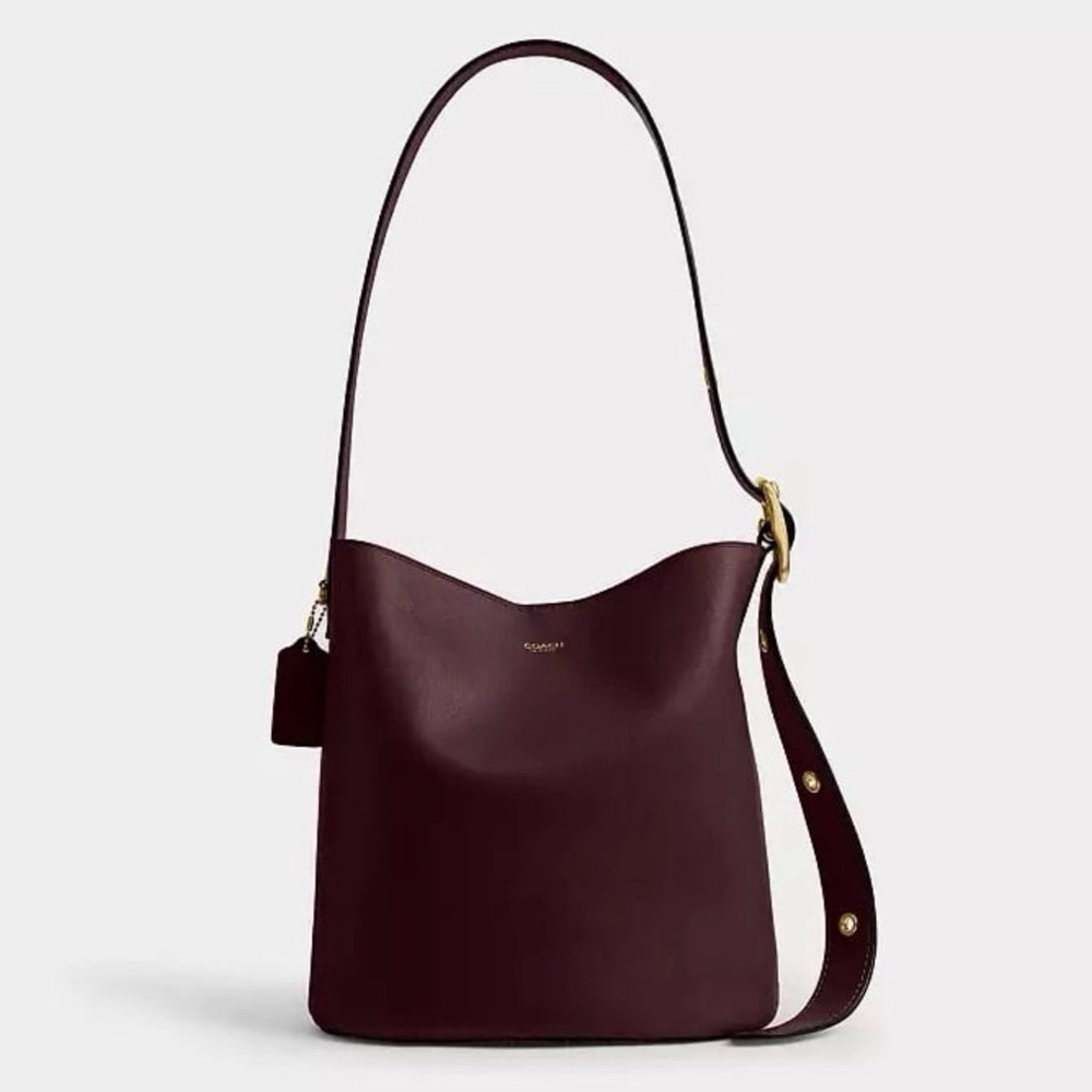 Coach Bleecker Bucket Bag & Pouch in Brass/Merlot Natural Grain Leather NWT - Picture 2 of 16